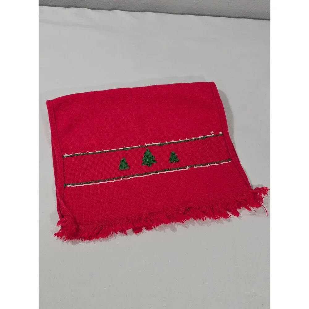 Vintage Lot Of 6 Red Christmas Finger Towels Hand Cannon & Misc Crossstitch